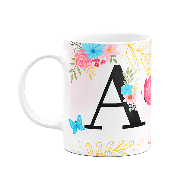 Caneca Floral Garden - Inicial do nome letra A - 325ml