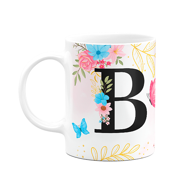 Caneca Floral Garden - Inicial do nome letra B - 325ml