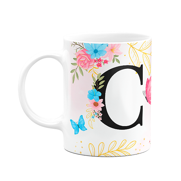 Caneca Floral Garden - Inicial do nome letra C - 325ml