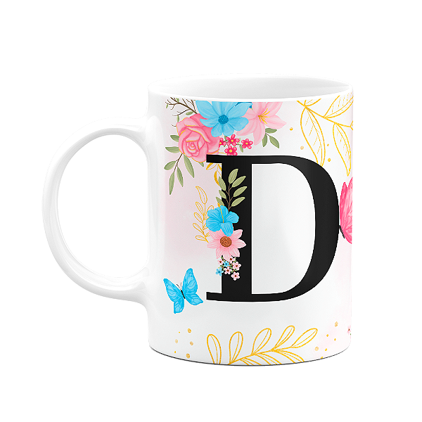 Caneca Floral Garden - Inicial do nome letra D - 325ml