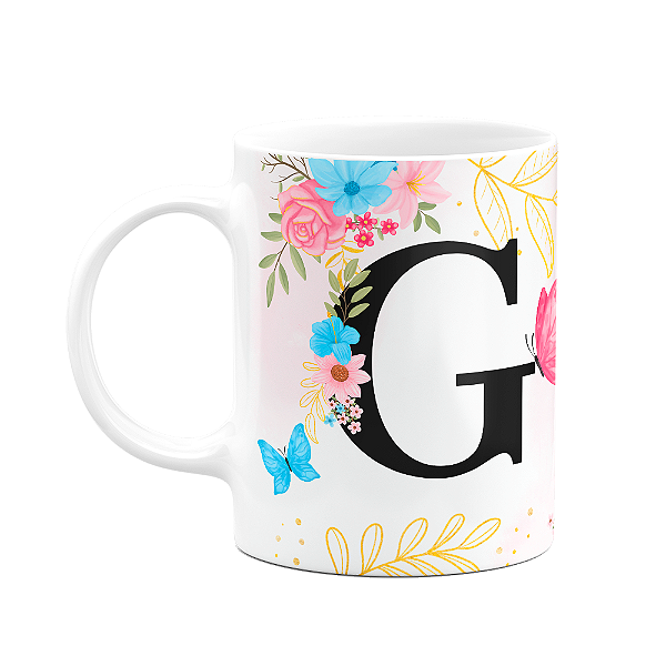 Caneca Floral Garden - Inicial do nome letra G - 325ml