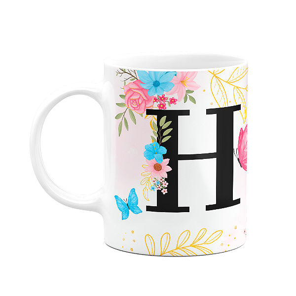 Caneca Floral Garden - Inicial do nome letra H - 325ml