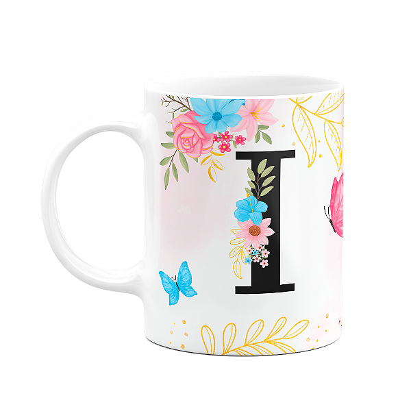 Caneca Floral Garden - Inicial do nome letra I - 325ml