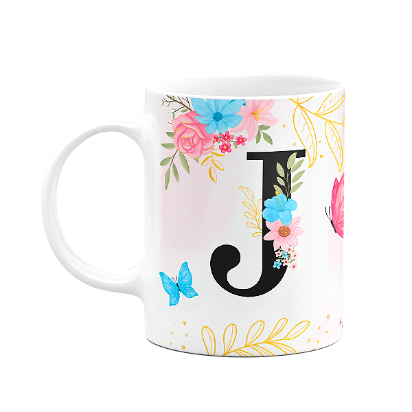 Caneca Floral Garden - Inicial do nome letra J - 325ml