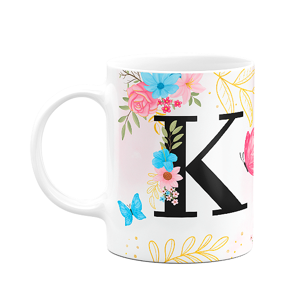 Caneca Floral Garden - Inicial do nome letra K - 325ml
