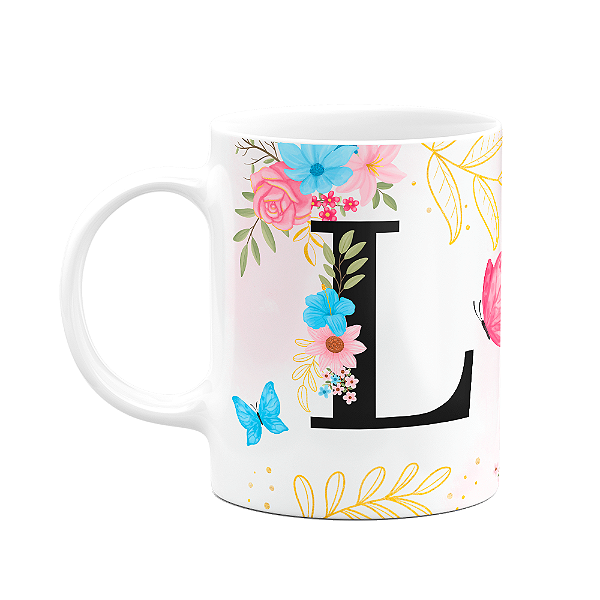 Caneca Floral Garden - Inicial do nome letra L - 325ml