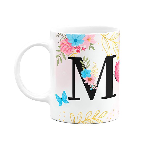 Caneca Floral Garden - Inicial do nome letra M - 325ml