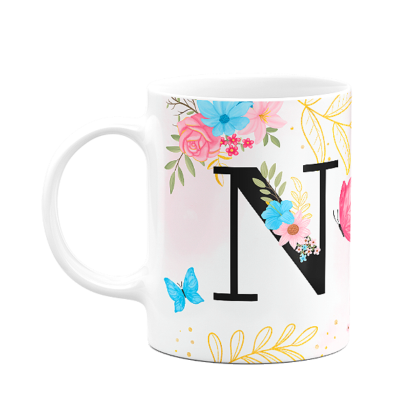 Caneca Floral Garden - Inicial do nome letra N - 325ml