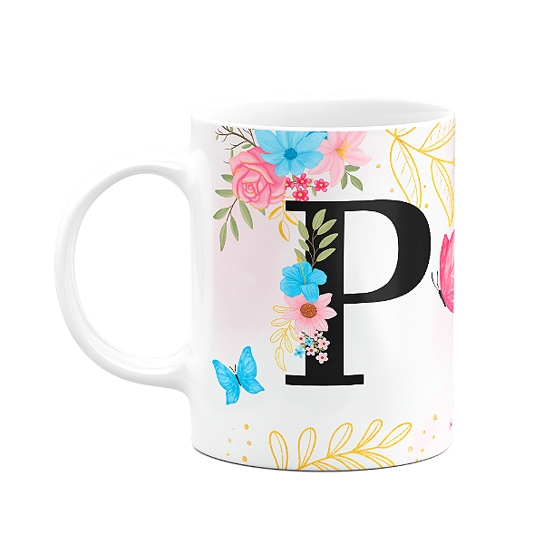 Caneca Floral Garden - Inicial do nome letra P - 325ml