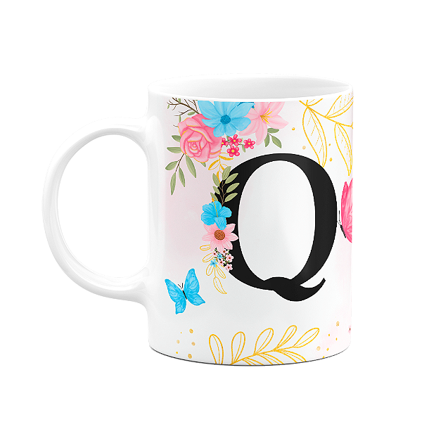Caneca Floral Garden - Inicial do nome letra Q - 325ml