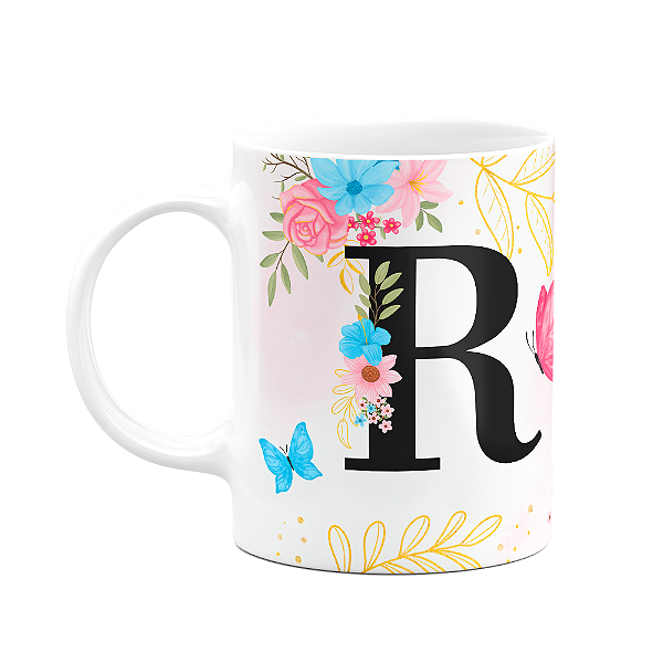 Caneca Floral Garden - Inicial do nome letra R - 325ml