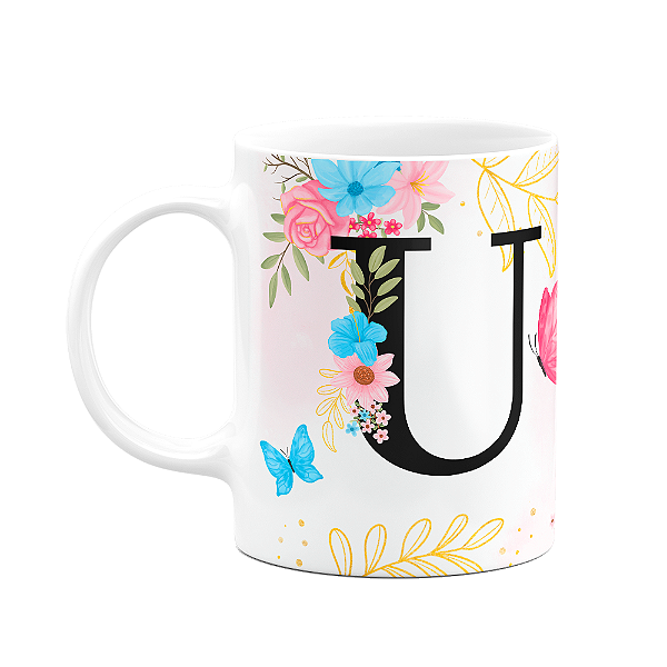 Caneca Floral Garden - Inicial do nome letra U - 325ml