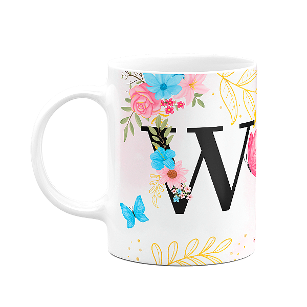 Caneca Floral Garden - Inicial do nome letra W - 325ml