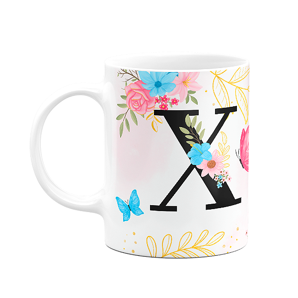 Caneca Floral Garden - Inicial do nome letra X - 325ml
