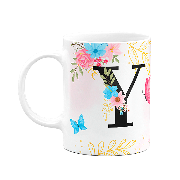 Caneca Floral Garden - Inicial do nome letra Y - 325ml