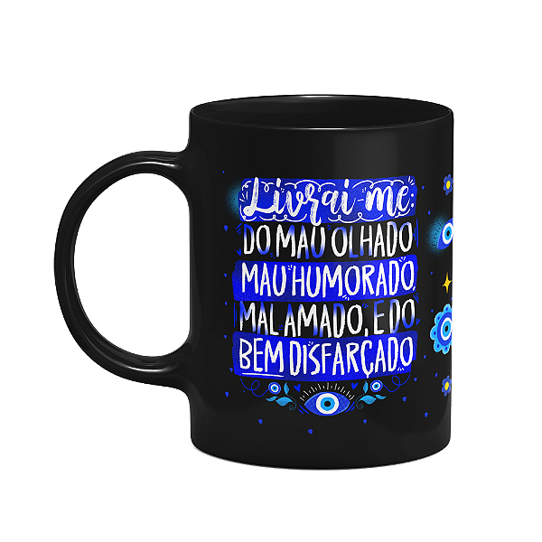 Caneca Proteção Olho grego - Livrai-me do mal - Preta
