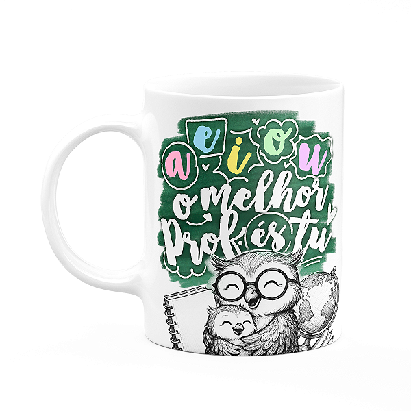 Caneca Professor Coruja - AEIOU, o melhor és tu! M-green