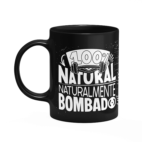Caneca Fitness Academia - 100 por cento natural - Preta
