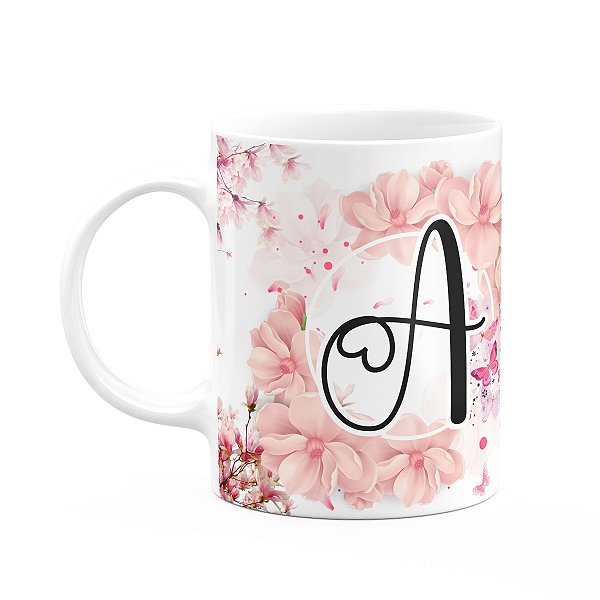 Caneca Floral Religiosa - Inicial do nome letra A - 325ml