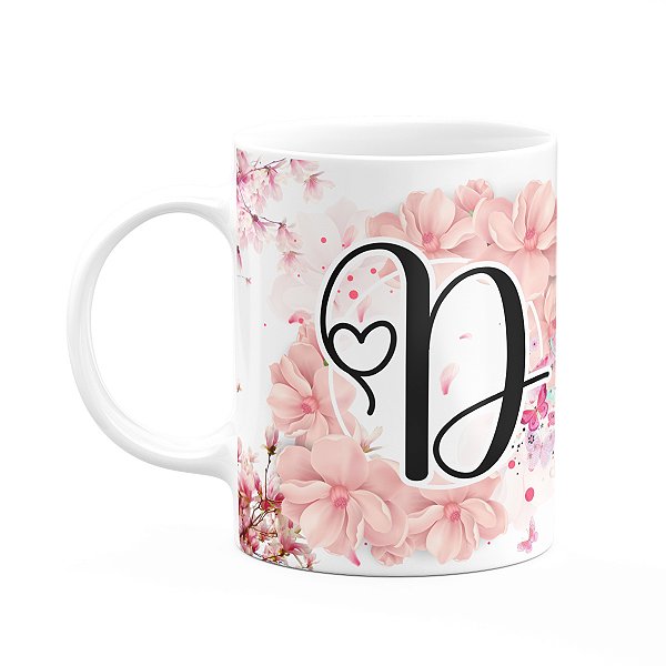 Caneca Floral Religiosa - Inicial do nome letra D - 325ml