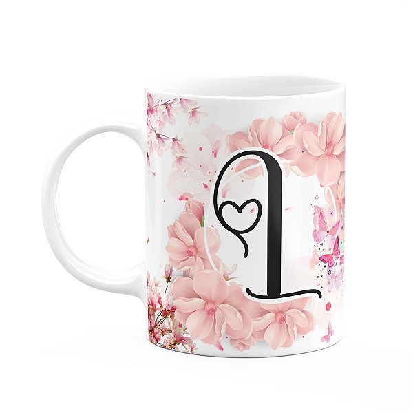 Caneca Floral Religiosa - Inicial do nome letra L - 325ml