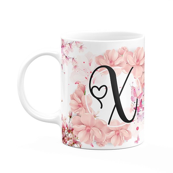 Caneca Floral Religiosa - Inicial do nome letra X - 325ml