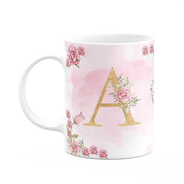 Caneca Floral Mães - Inicial do nome letra A - 325ml