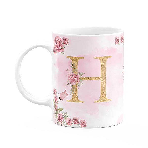 Caneca Floral Mães - Inicial do nome letra H - 325ml