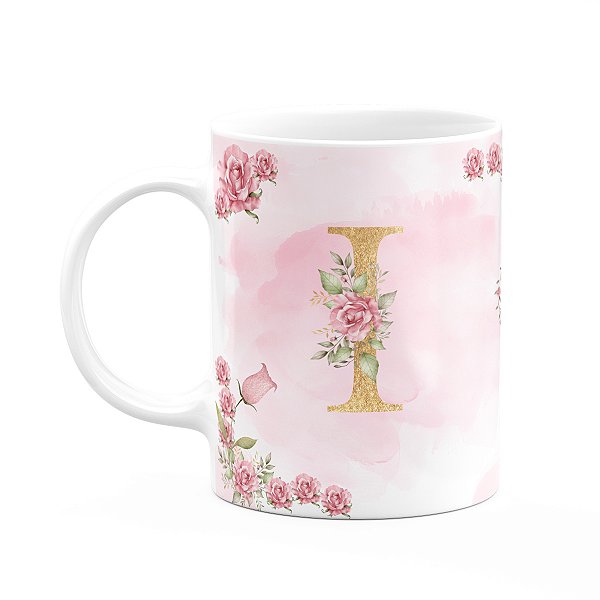 Caneca Floral Mães - Inicial do nome letra I - 325ml