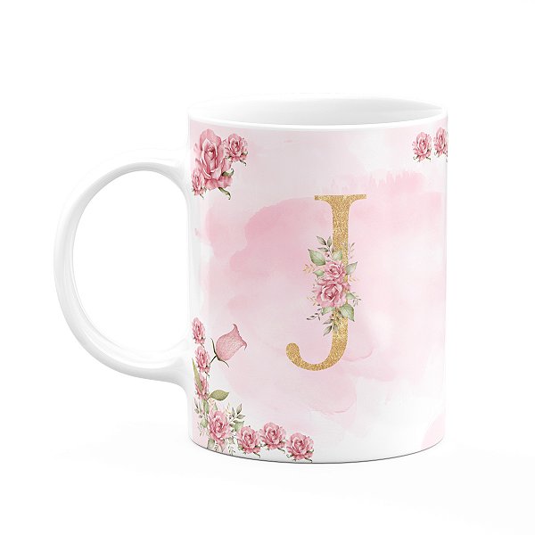 Caneca Floral Mães - Inicial do nome letra J - 325ml