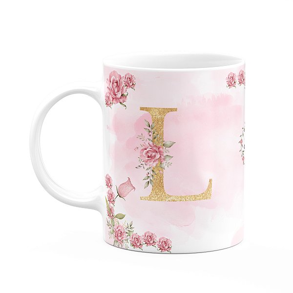 Caneca Floral Mães - Inicial do nome letra L - 325ml