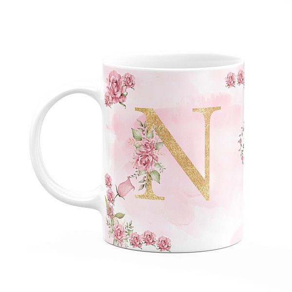 Caneca Floral Mães - Inicial do nome letra N - 325ml