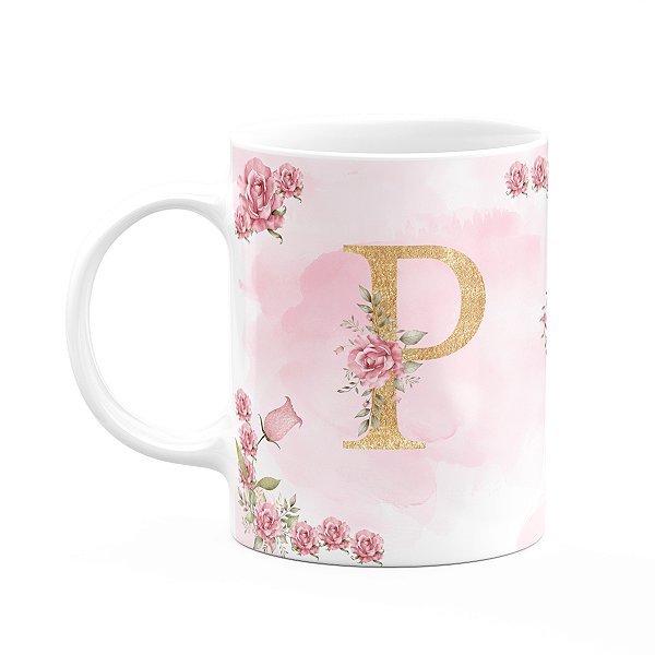 Caneca Floral Mães - Inicial do nome letra P - 325ml