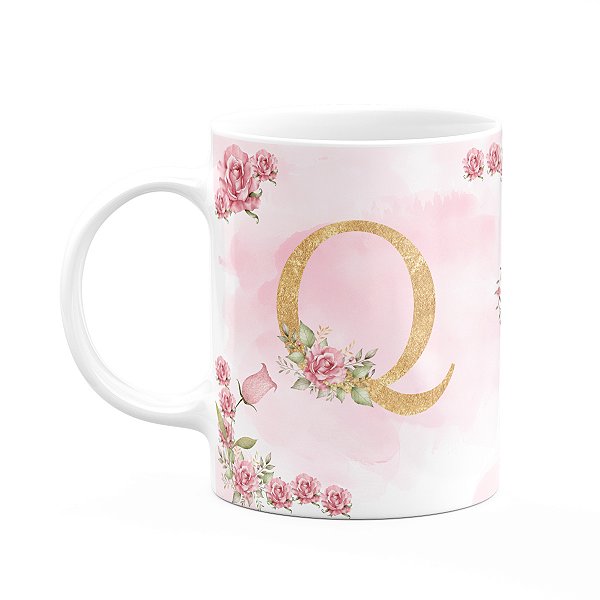 Caneca Floral Mães - Inicial do nome letra Q - 325ml