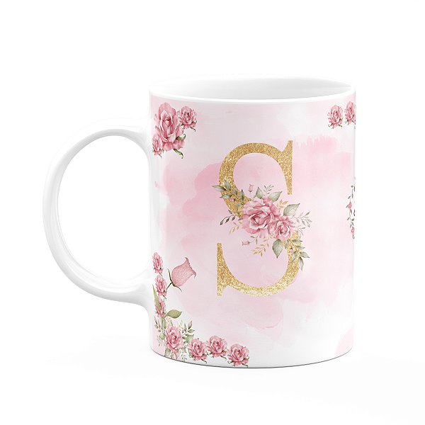 Caneca Floral Mães - Inicial do nome letra S - 325ml