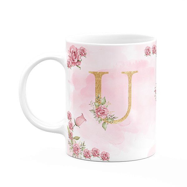 Caneca Floral Mães - Inicial do nome letra U - 325ml