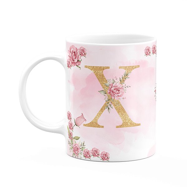 Caneca Floral Mães - Inicial do nome letra X - 325ml
