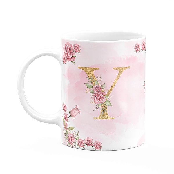 Caneca Floral Mães - Inicial do nome letra Y - 325ml