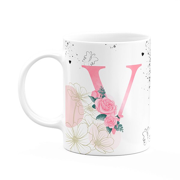Caneca Motivação - com inicial do nome letra V - 325ml