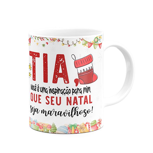 Caneca Natal Família - Feliz natal Tia - 325ml