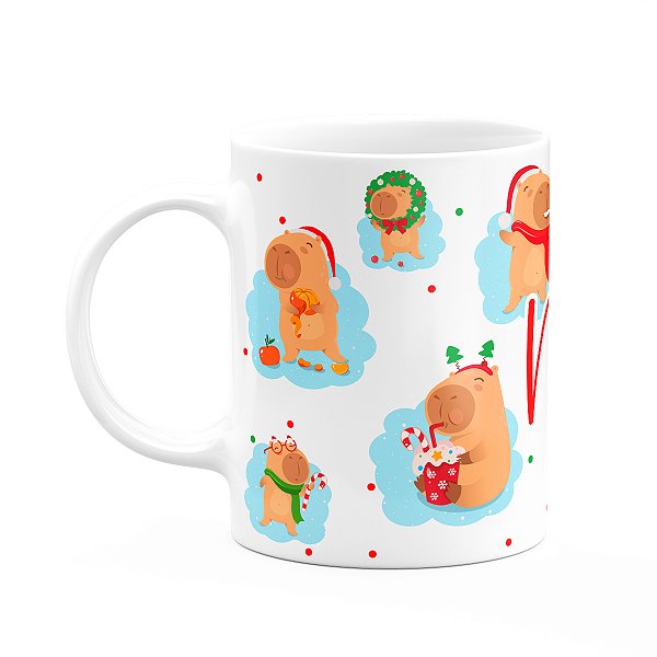 Caneca Natalina - Feliz natal com capivarinhas - 325ml