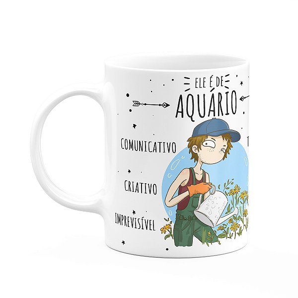 Caneca Signos Cartoon - Ele é de Aquário - 325ml
