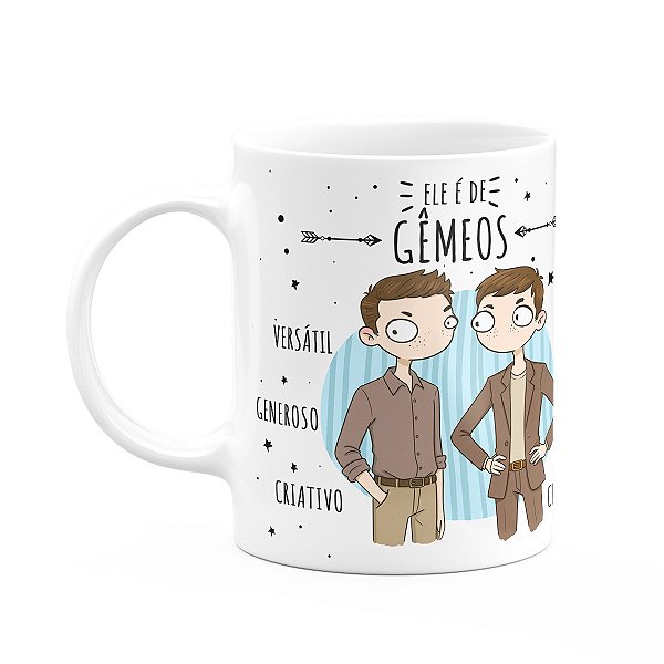 Caneca Signos Cartoon - Ele é de Gêmeos - 325ml