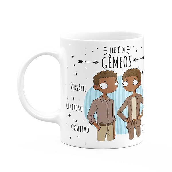 Caneca Signos Cartoon - Ele é de Gêmeos - M2 - 325ml