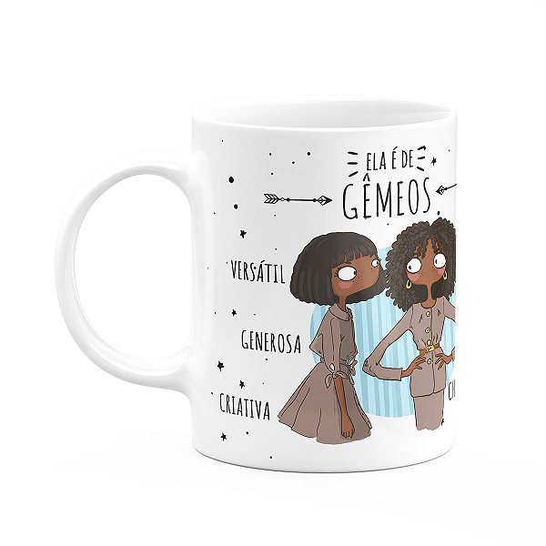 Caneca Signos Cartoon - Ela é de Gêmeos - M2 - 325ml