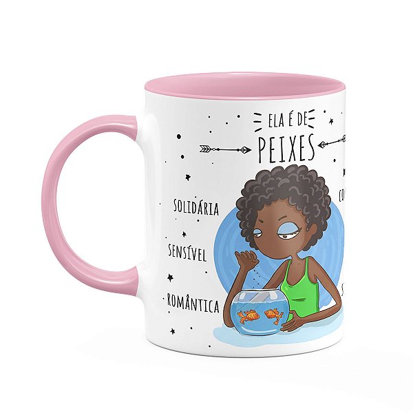 Caneca Signos Cartoon - Ela é de Peixes - B-pink - M2