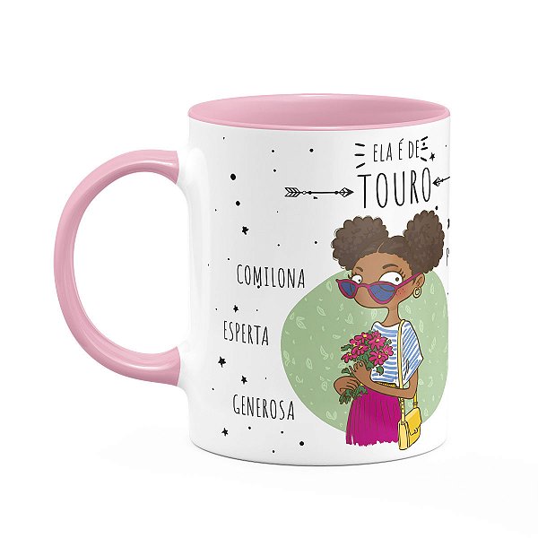 Caneca Signos Cartoon - Ela é de Touro - B-pink - M2