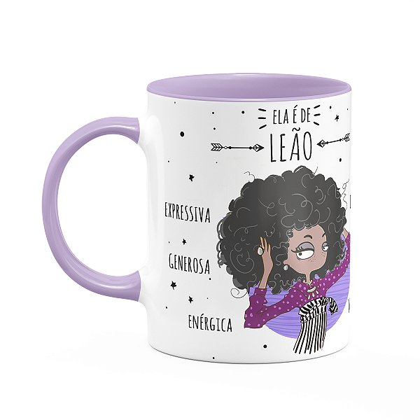 Caneca Signos Cartoon - Ela é de Leão - B-lilac - M2