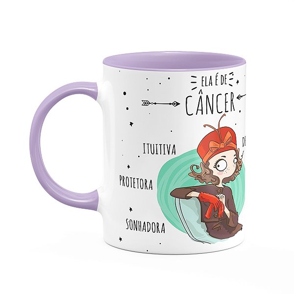 Caneca Signos Cartoon - Ela é de Câncer - B-lilac