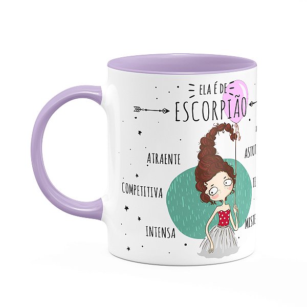 Caneca Signos Cartoon - Ela é de Escorpião - B-lilac